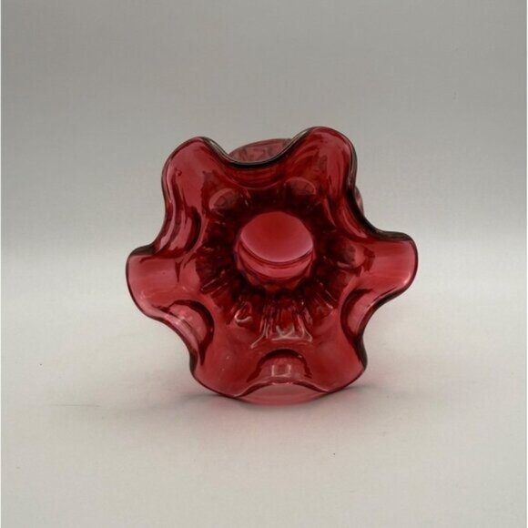 Vintage Fenton Country Cranberry Dot And Flute Ruffled Edge Vase 5in Tall - Picture 5 of 7
